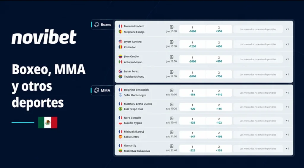 Cuotas de apuestas de boxeo y MMA disponibles en Novibet