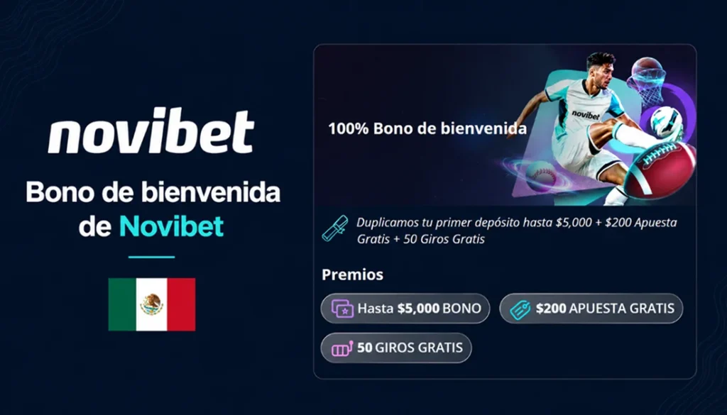 Bono de bienvenida de Novibet con depósito duplicado, apuesta gratis y giros gratis