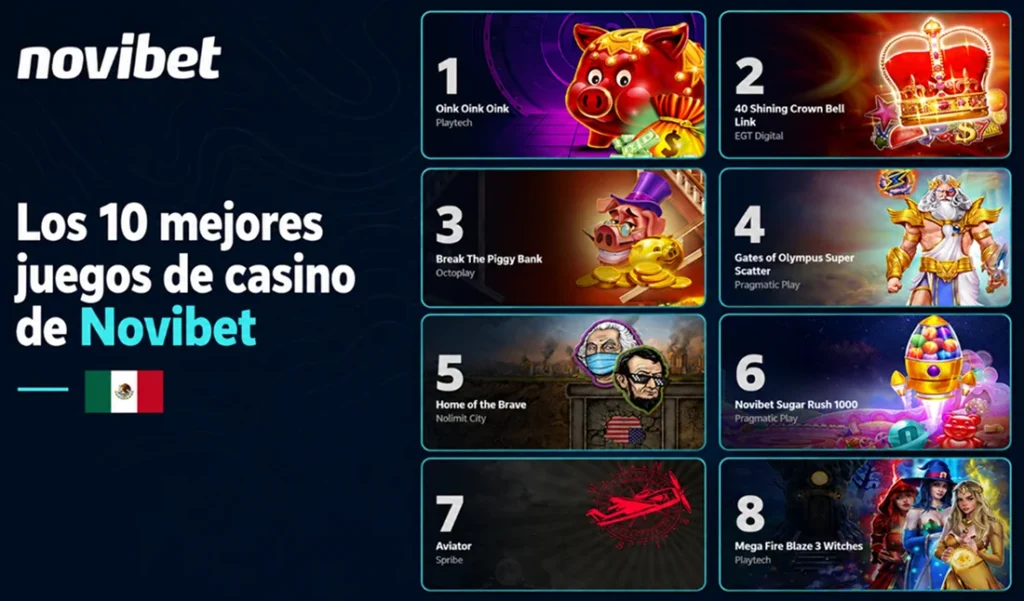 Clasificación de los mejores juegos de casino de Novibet