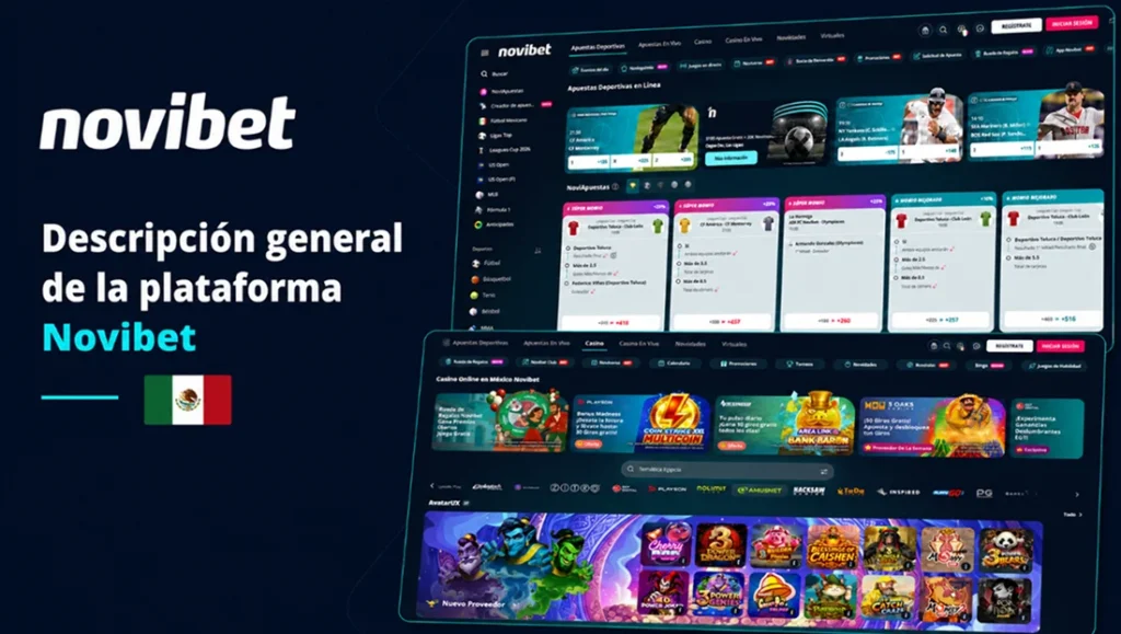 Vista general de las secciones de apuestas deportivas y casino de Novibet