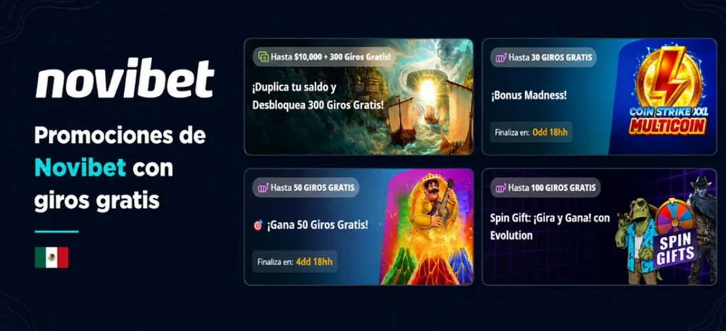 Promociones de casino de Novibet con bonos y giros gratis