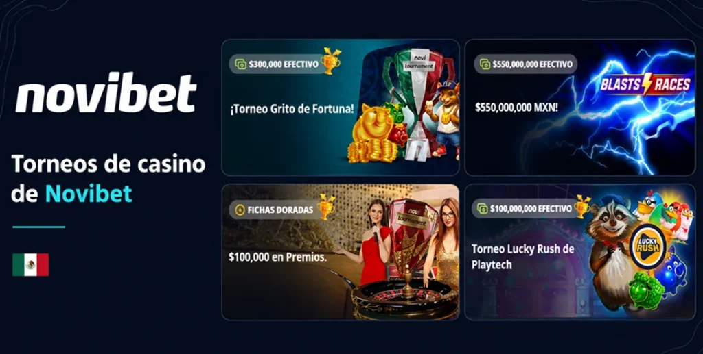 Torneos de casino de Novibet con premios en efectivo y fichas doradas