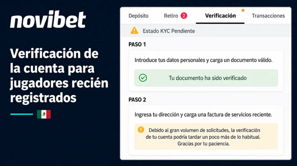 Pasos de verificación de identidad y domicilio de una cuenta de Novibet